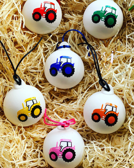 Ceramic Tractor baubles personalised